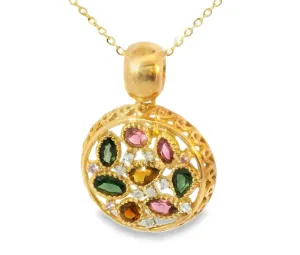 Rare Estate 18K Pink Rose Gold Tourmaline Diamond Citrine Designer Pendant Slide