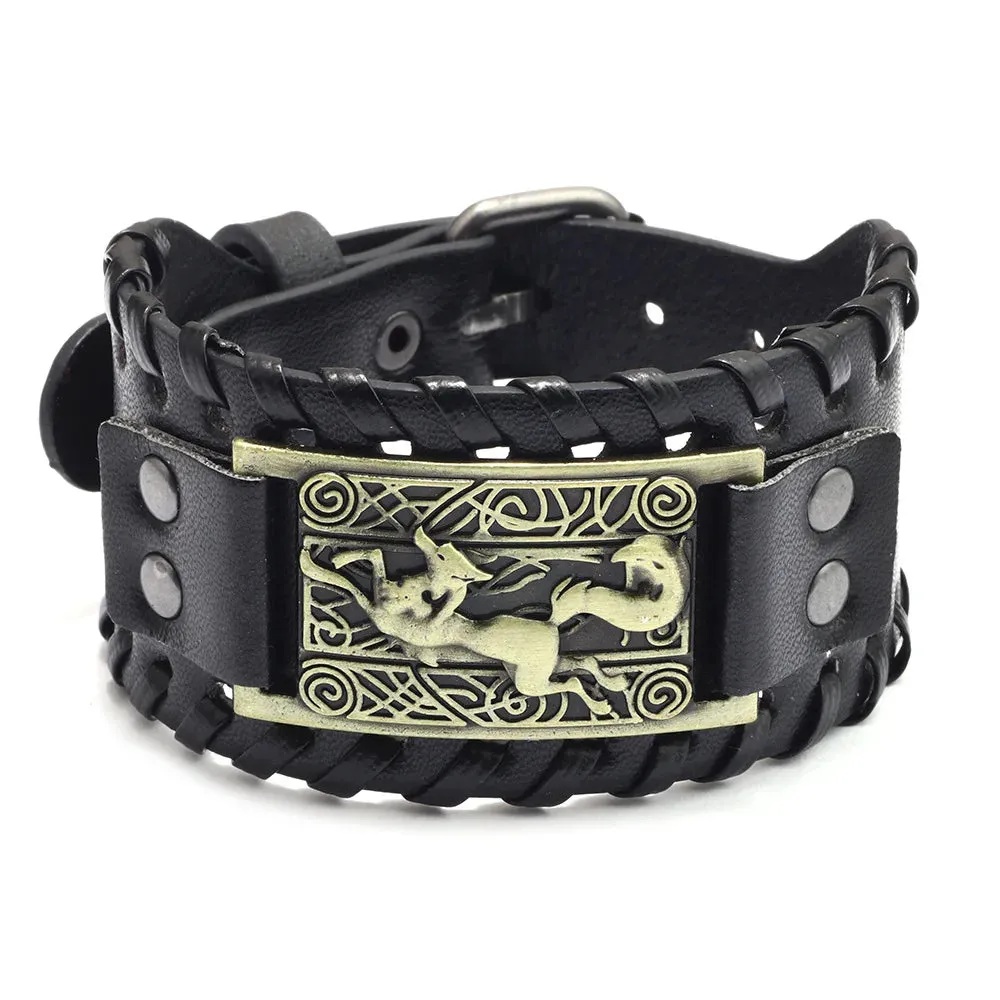 Retro Wide Leather Pirate Compass Bracelet