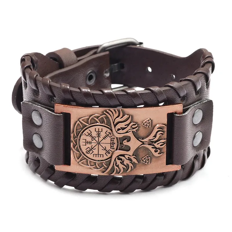 Retro Wide Leather Pirate Compass Bracelet