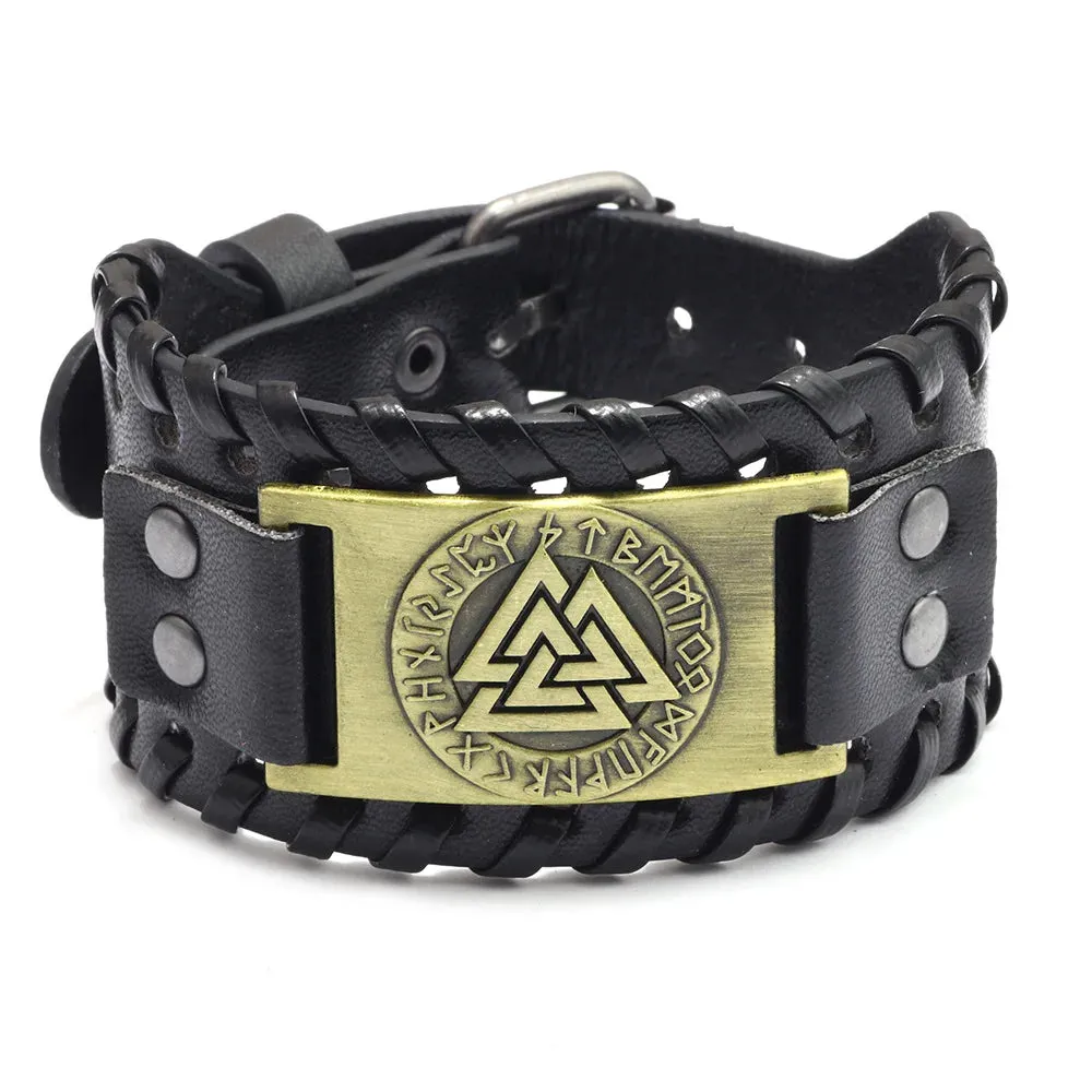 Retro Wide Leather Pirate Compass Bracelet