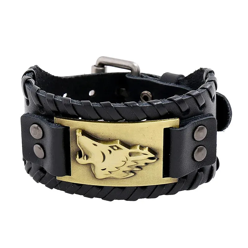 Retro Wide Leather Pirate Compass Bracelet