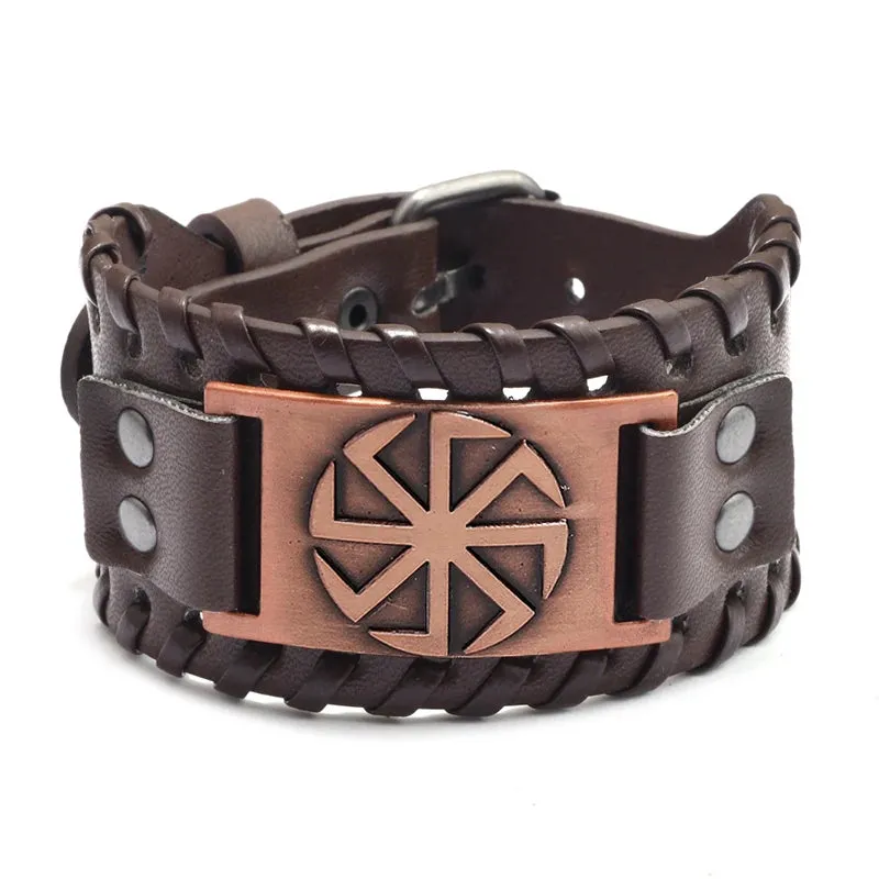 Retro Wide Leather Pirate Compass Bracelet