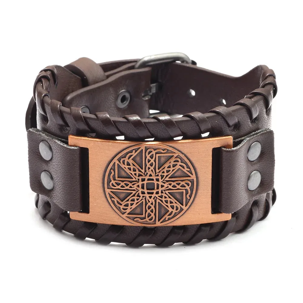 Retro Wide Leather Pirate Compass Bracelet