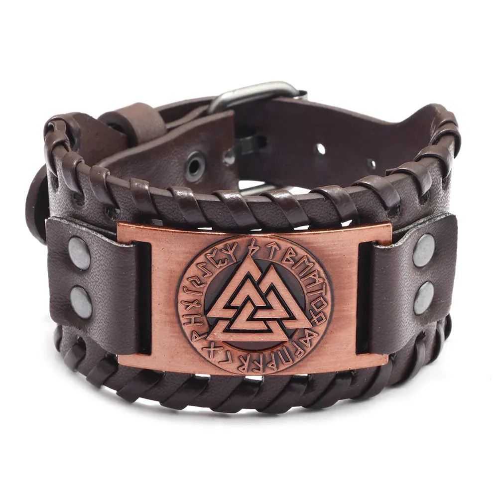 Retro Wide Leather Pirate Compass Bracelet