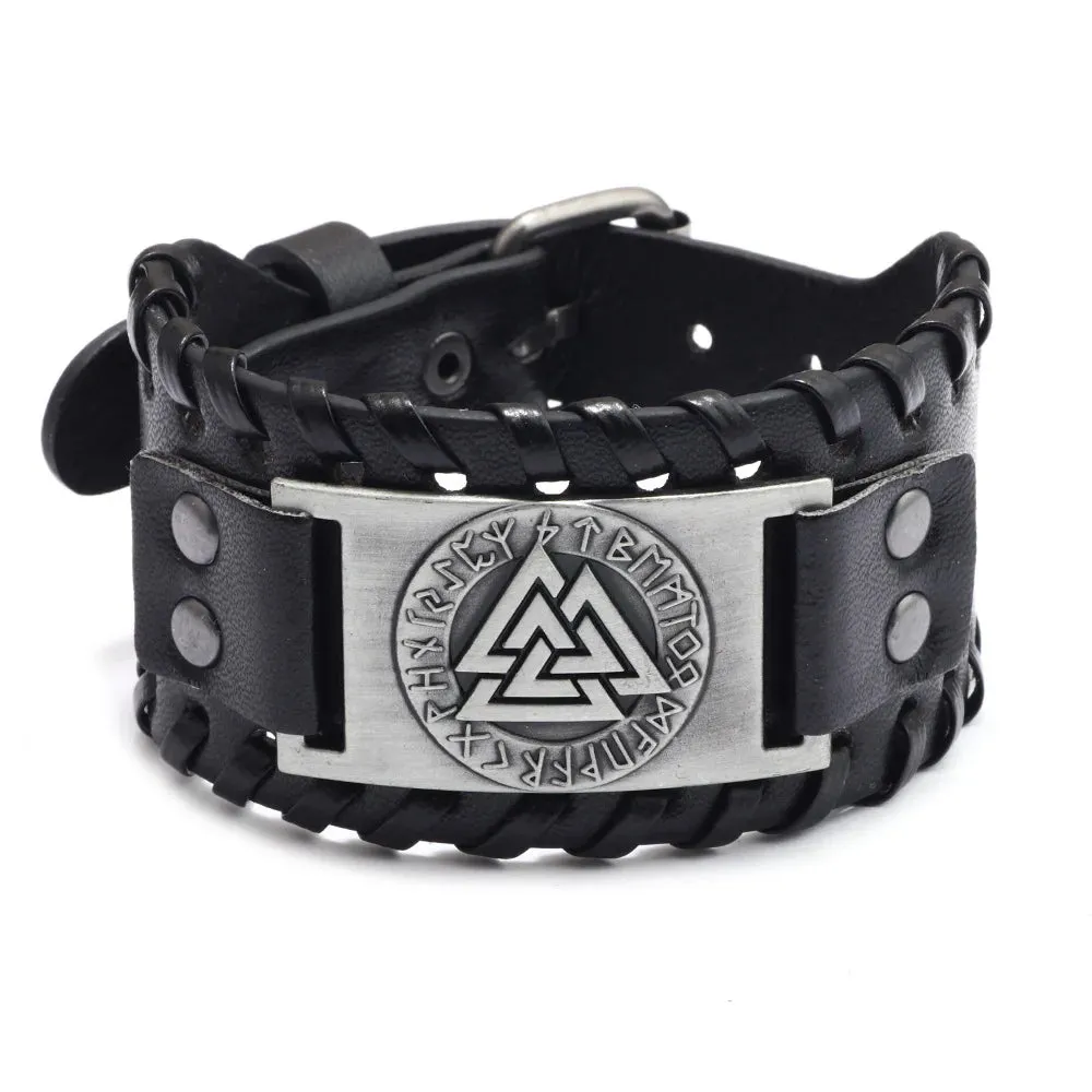 Retro Wide Leather Pirate Compass Bracelet