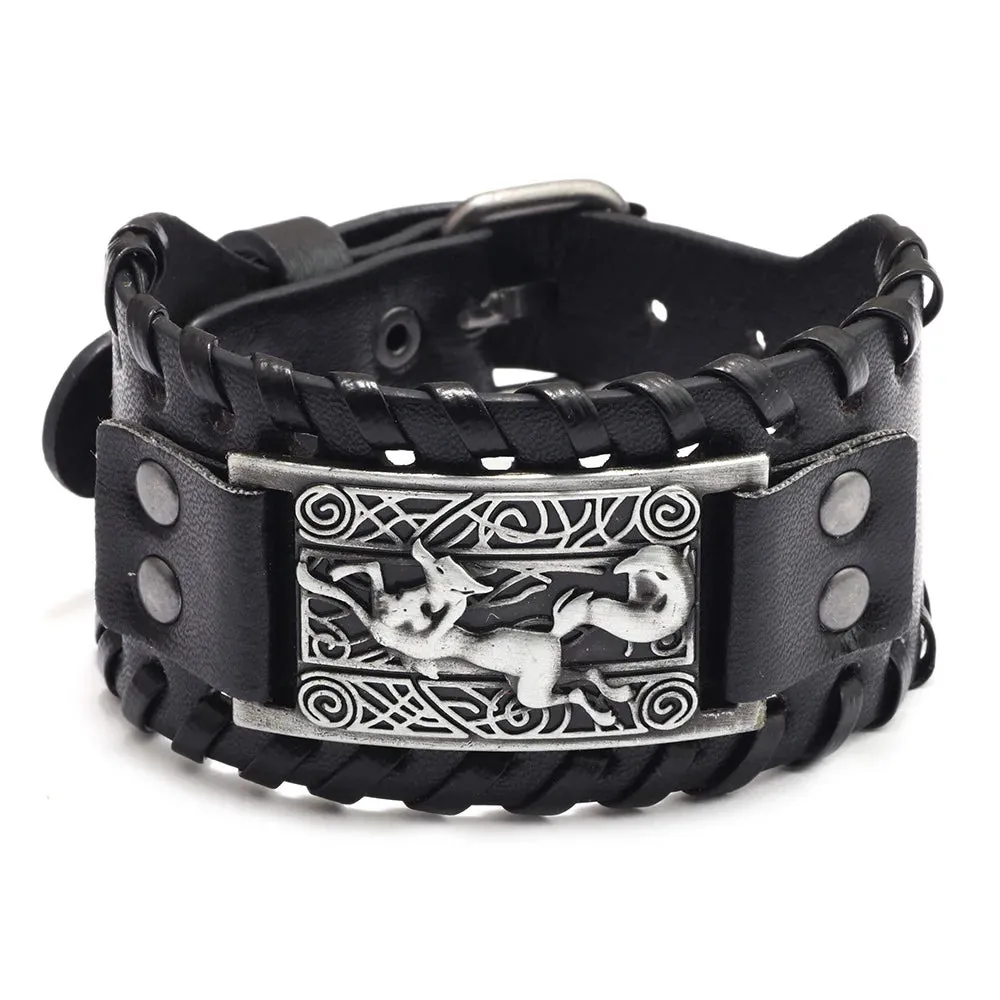 Retro Wide Leather Pirate Compass Bracelet