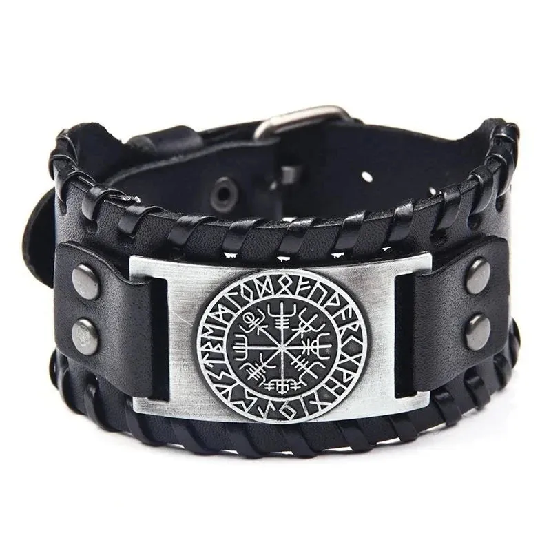 Retro Wide Leather Pirate Compass Bracelet