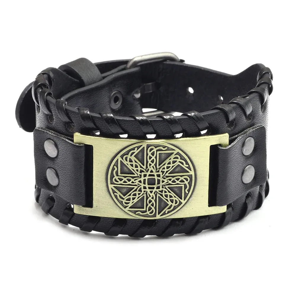 Retro Wide Leather Pirate Compass Bracelet