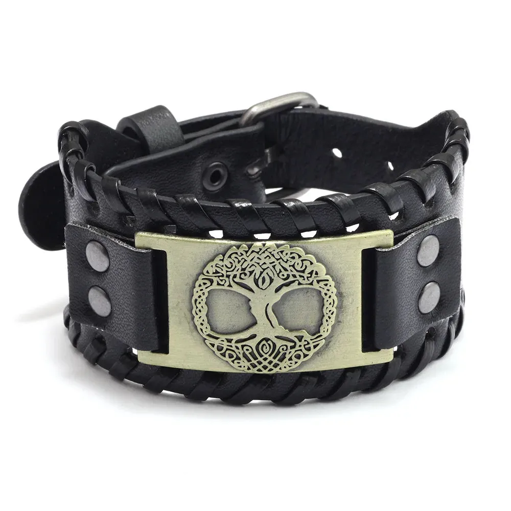 Retro Wide Leather Pirate Compass Bracelet