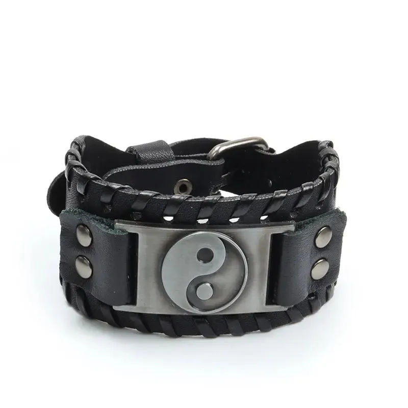 Retro Wide Leather Pirate Compass Bracelet