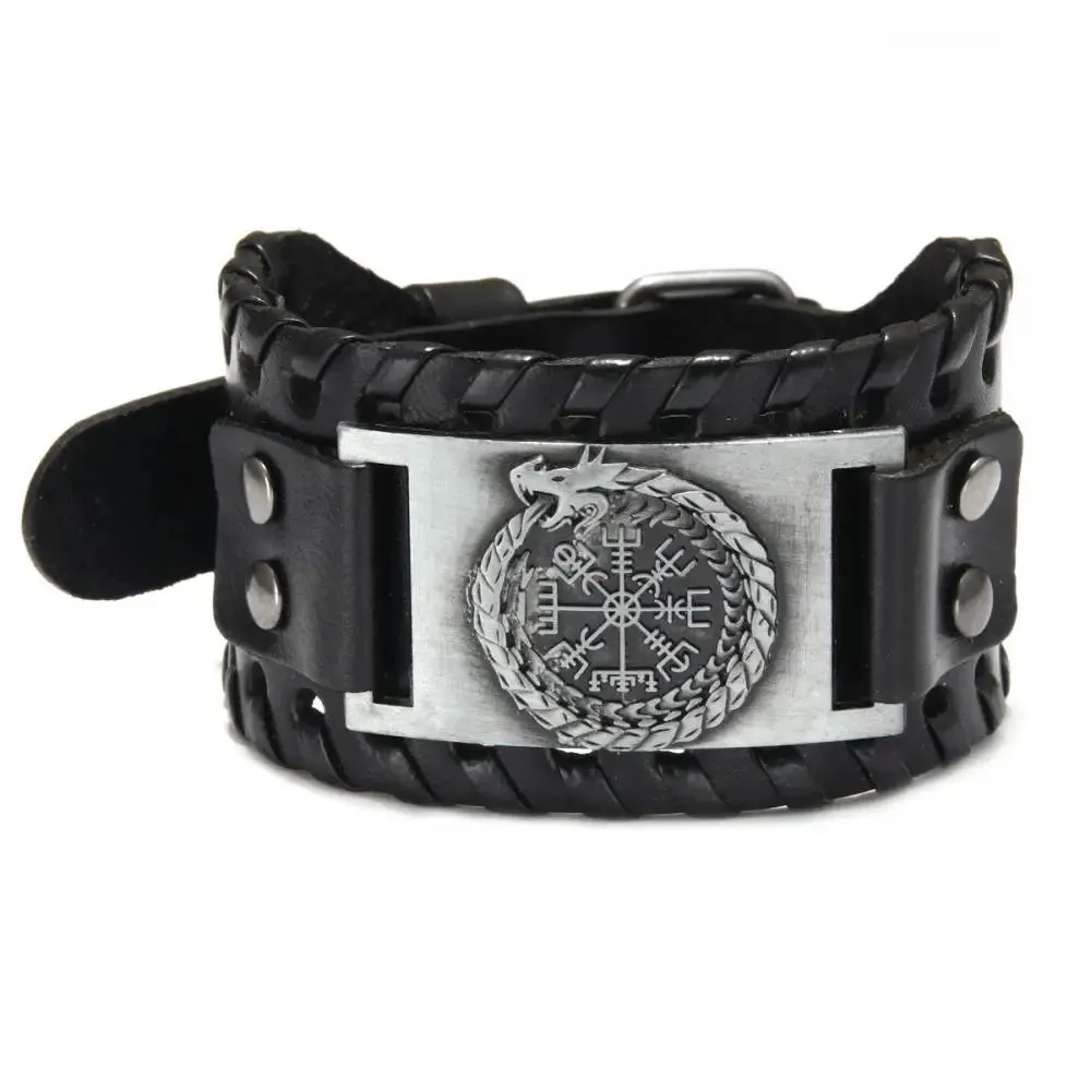Retro Wide Leather Pirate Compass Bracelet