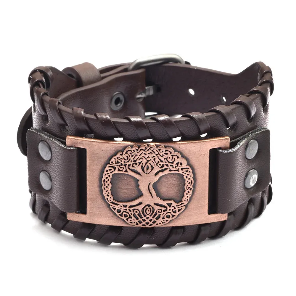 Retro Wide Leather Pirate Compass Bracelet