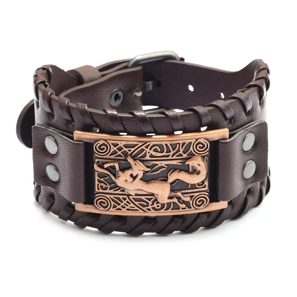 Retro Wide Leather Pirate Compass Bracelet