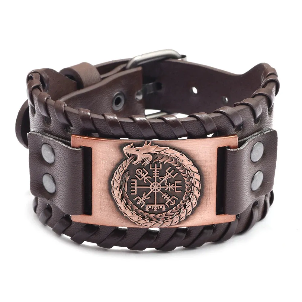 Retro Wide Leather Pirate Compass Bracelet