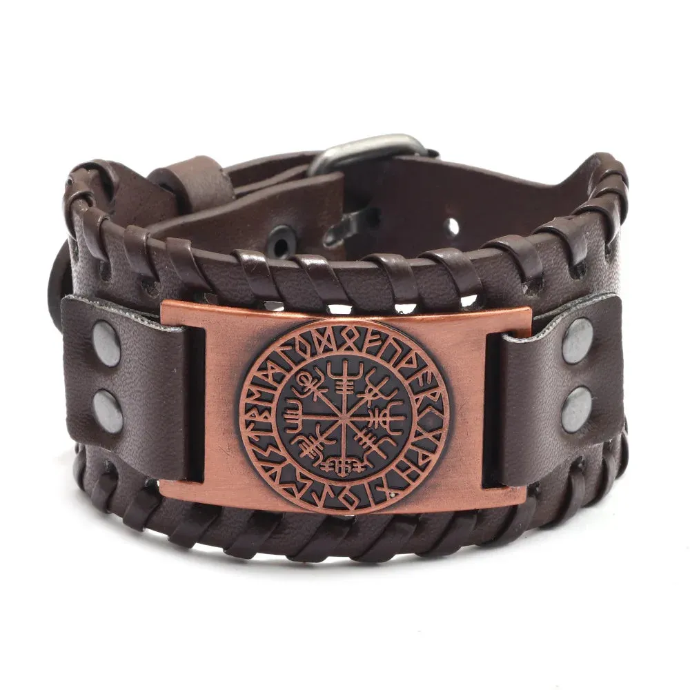 Retro Wide Leather Pirate Compass Bracelet