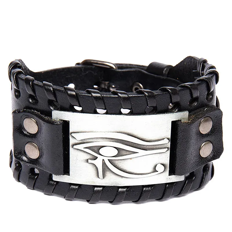 Retro Wide Leather Pirate Compass Bracelet