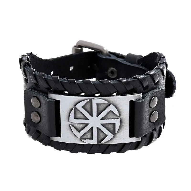 Retro Wide Leather Pirate Compass Bracelet