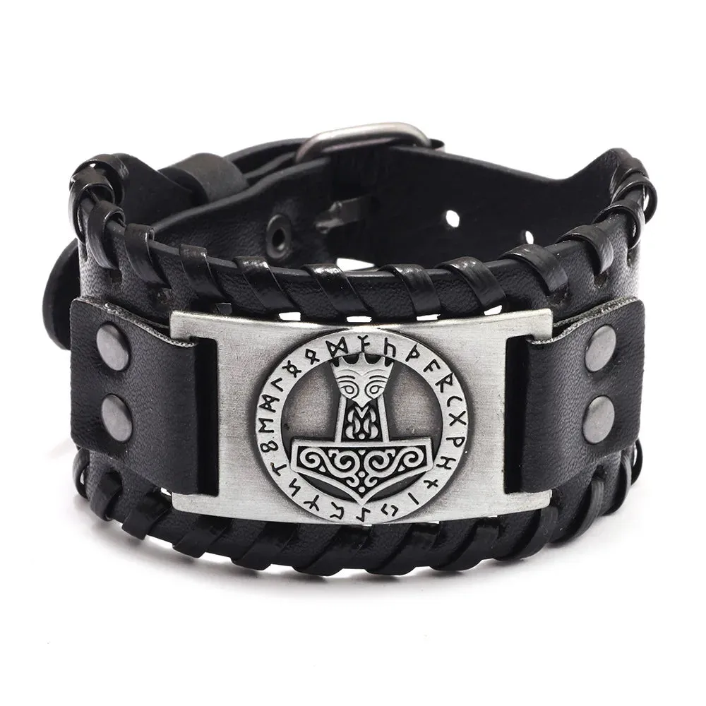 Retro Wide Leather Pirate Compass Bracelet