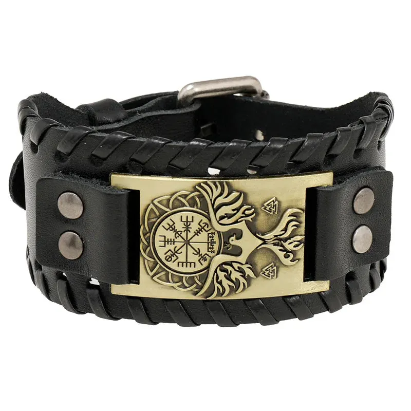 Retro Wide Leather Pirate Compass Bracelet