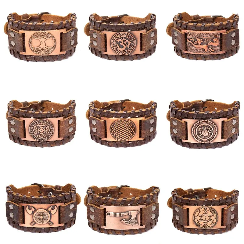 Retro Wide Leather Pirate Compass Bracelet