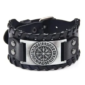 Retro Wide Leather Pirate Compass Bracelet