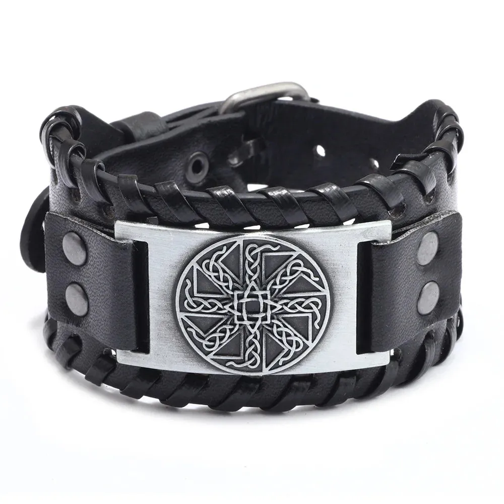 Retro Wide Leather Pirate Compass Bracelet