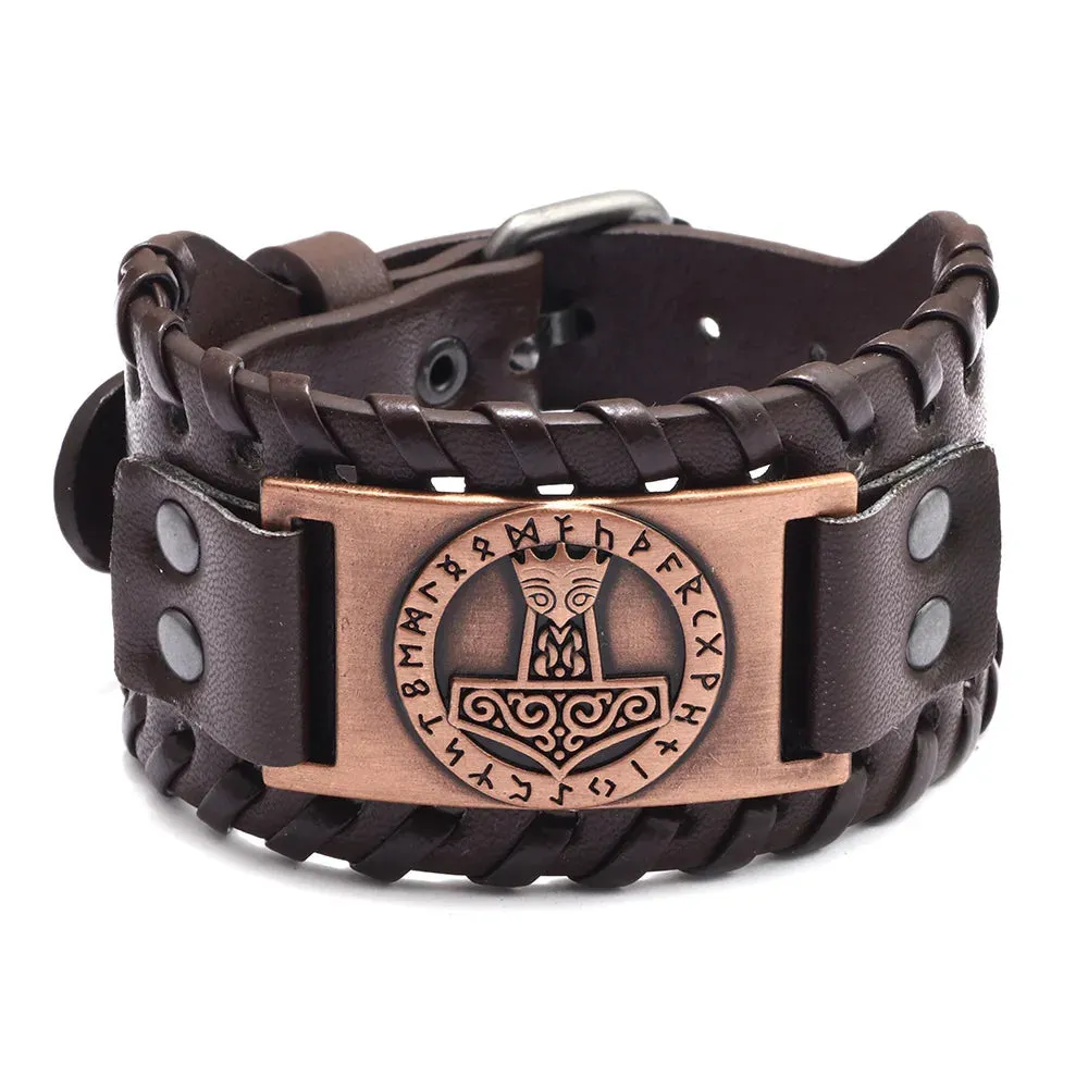 Retro Wide Leather Pirate Compass Bracelet
