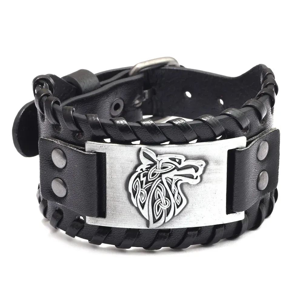 Retro Wide Leather Pirate Compass Bracelet