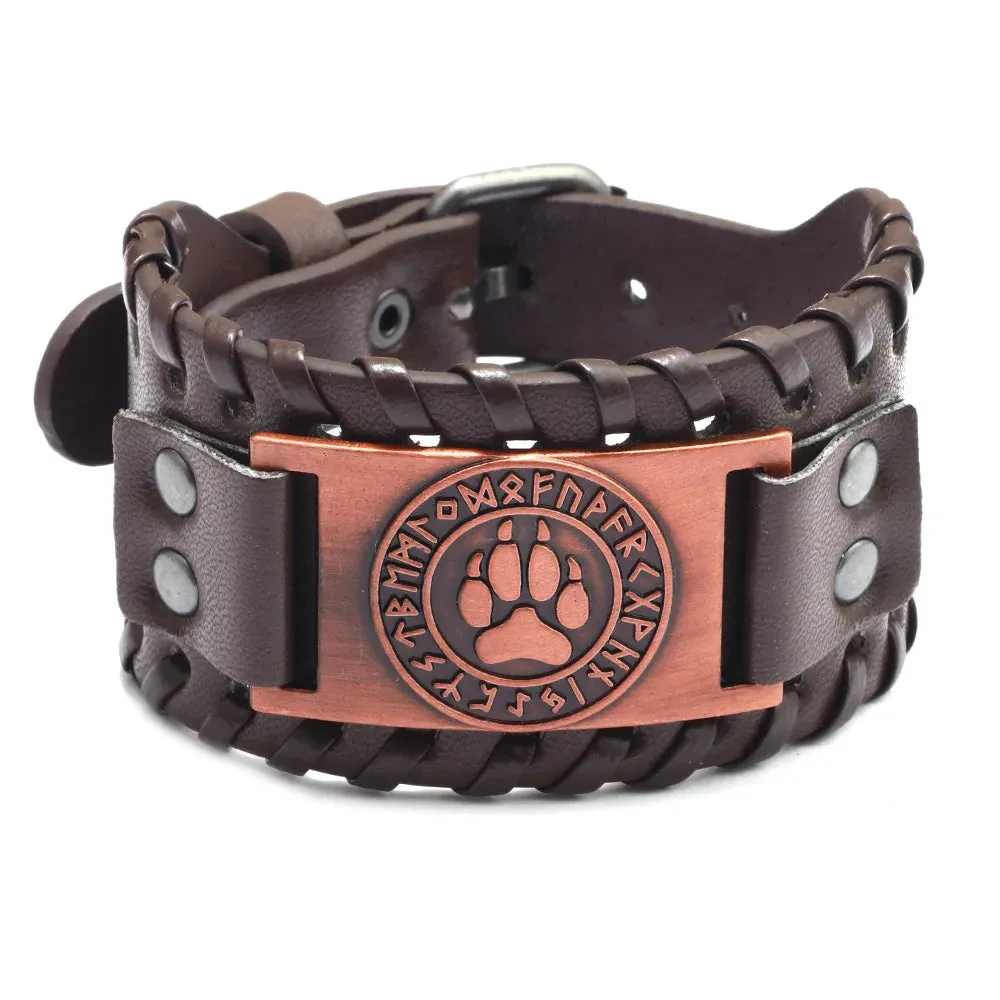 Retro Wide Leather Pirate Compass Bracelet