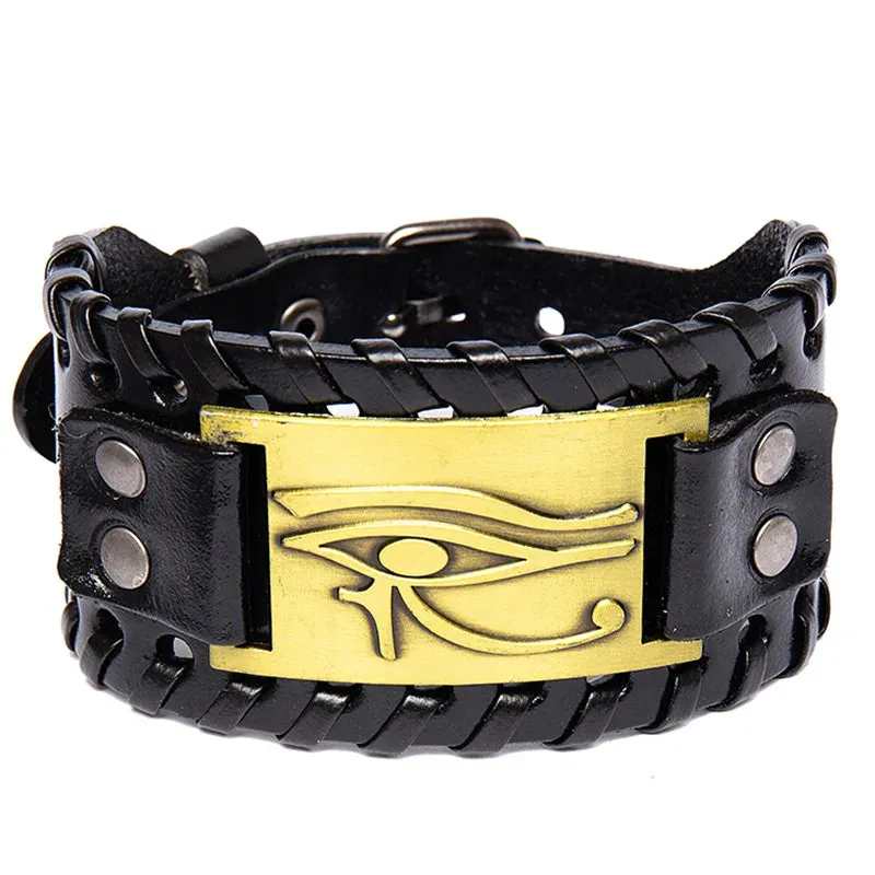 Retro Wide Leather Pirate Compass Bracelet