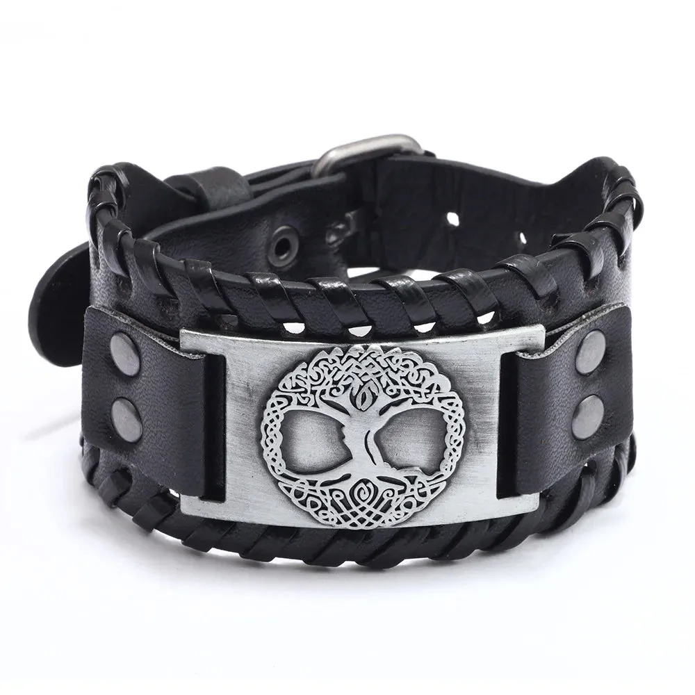 Retro Wide Leather Pirate Compass Bracelet