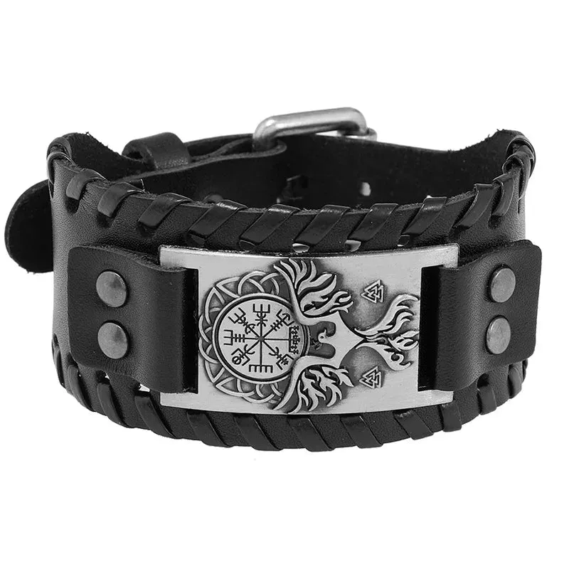 Retro Wide Leather Pirate Compass Bracelet