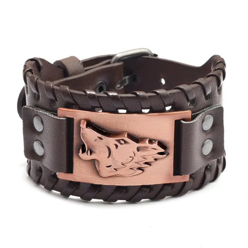 Retro Wide Leather Pirate Compass Bracelet