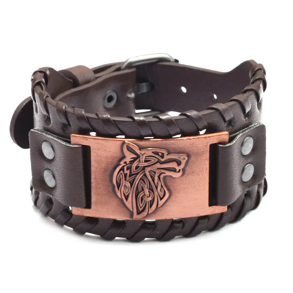 Retro Wide Leather Pirate Compass Bracelet