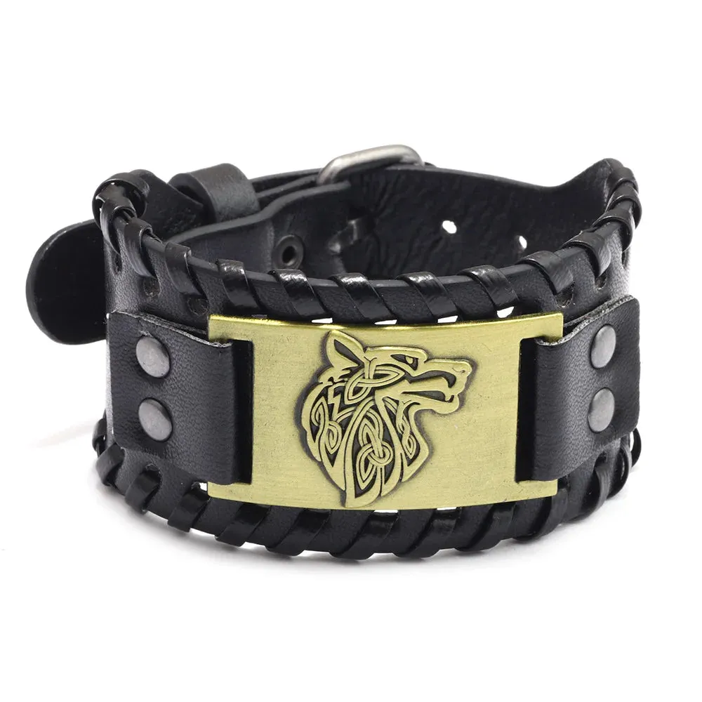 Retro Wide Leather Pirate Compass Bracelet