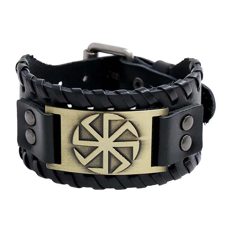 Retro Wide Leather Pirate Compass Bracelet
