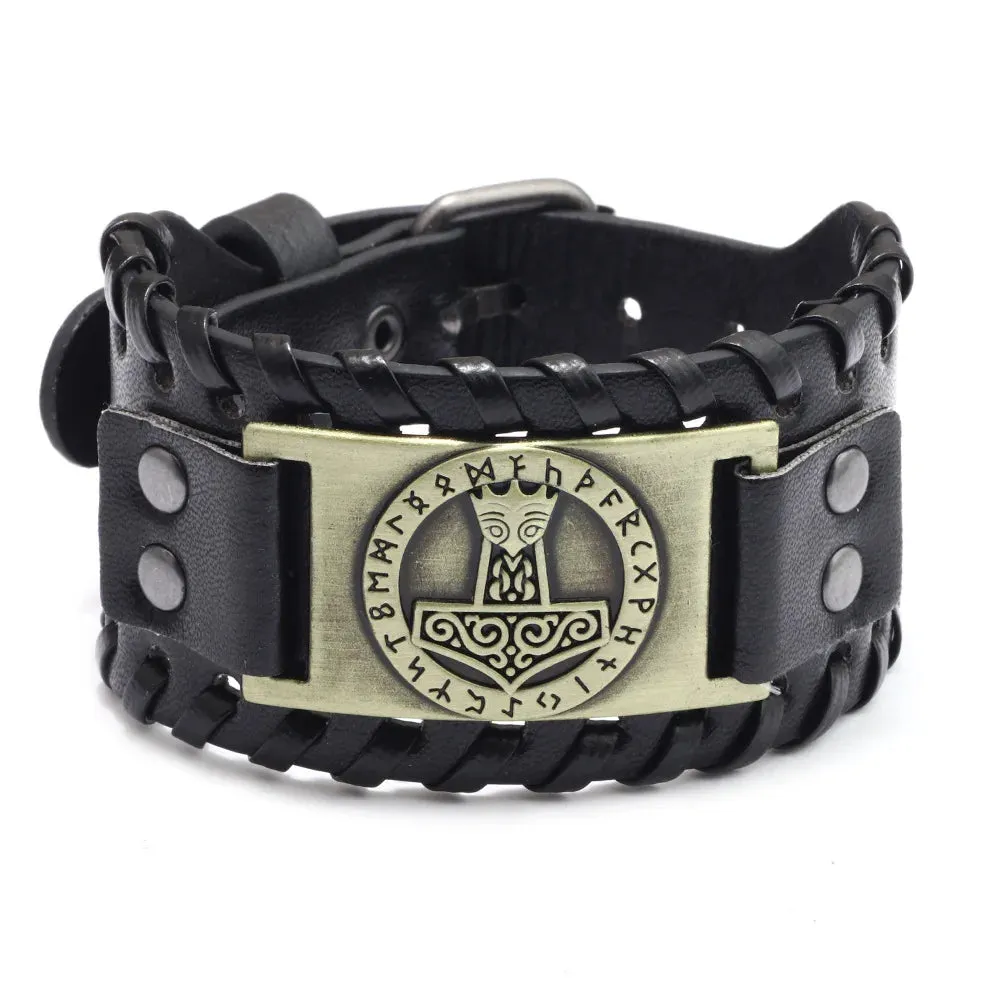 Retro Wide Leather Pirate Compass Bracelet