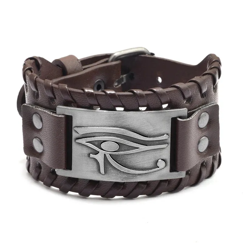 Retro Wide Leather Pirate Compass Bracelet