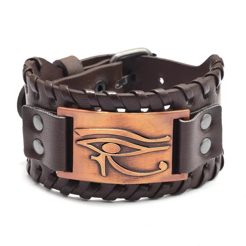 Retro Wide Leather Pirate Compass Bracelet