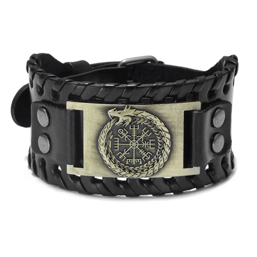 Retro Wide Leather Pirate Compass Bracelet