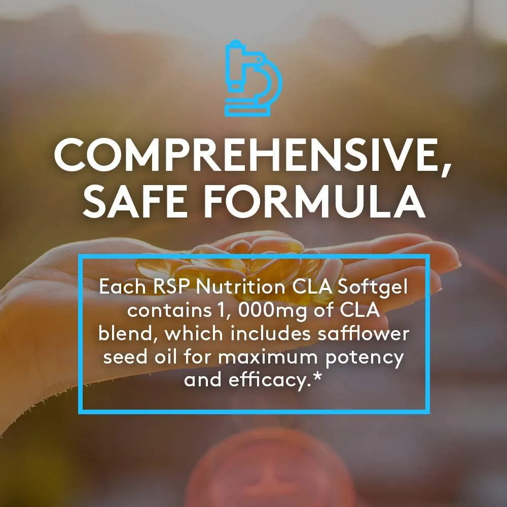RSP Nutrition CLA 1000 Conjugated Linoleic Acid Max Strength Softgels, Natural Stimulant Free Weight Loss Supplement, Fat Burner for Men and Women, 180 Ct. (Packaging May Vary)