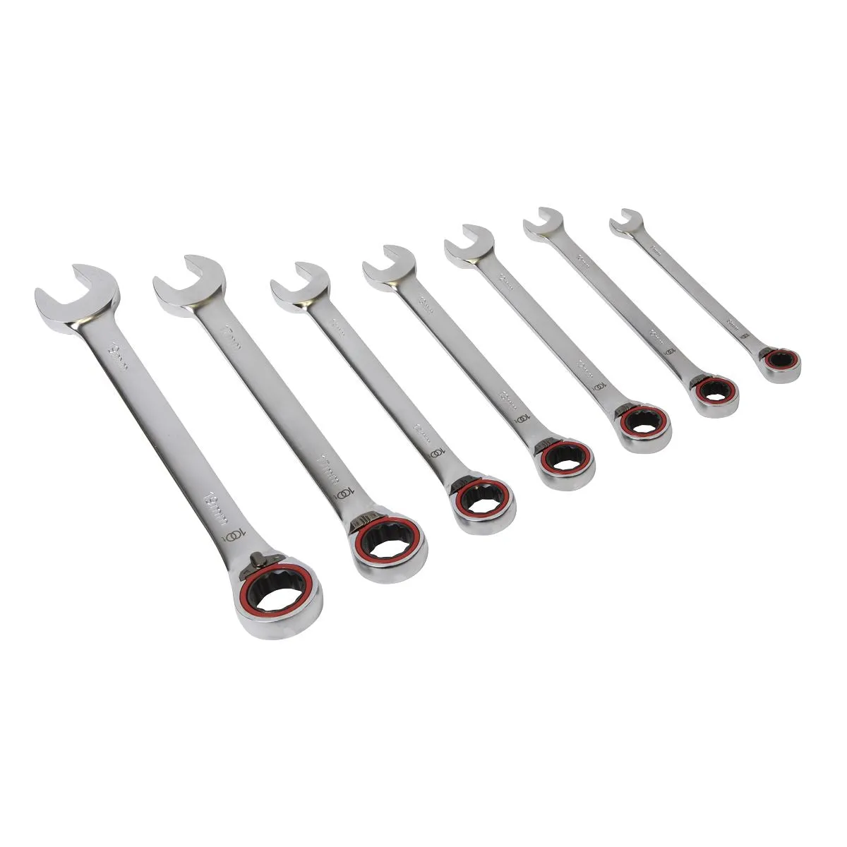 Sealey Reversible Ratchet Combination Spanner Set 7 Piece 8-19mm 100 Tooth Premier