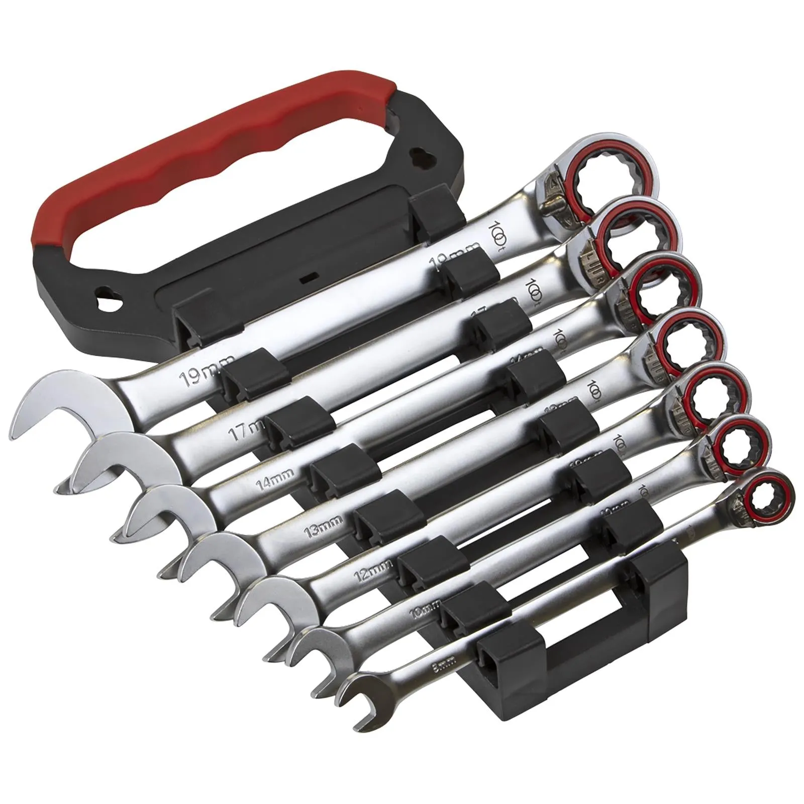 Sealey Reversible Ratchet Combination Spanner Set 7 Piece 8-19mm 100 Tooth Premier