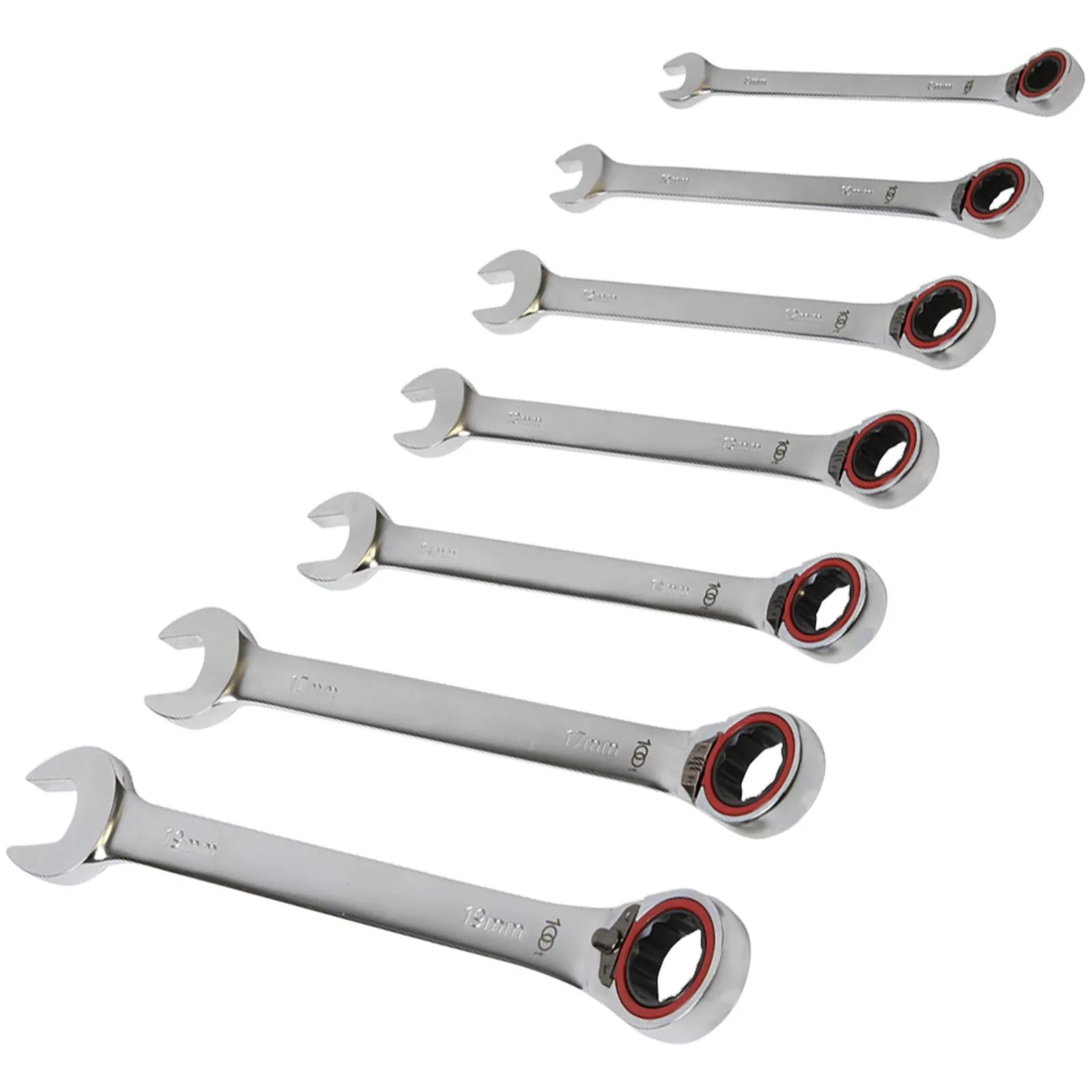 Sealey Reversible Ratchet Combination Spanner Set 7 Piece 8-19mm 100 Tooth Premier