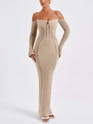 Sexy Backless Suspender Slim Graceful Hollow Long Sleeve Dress