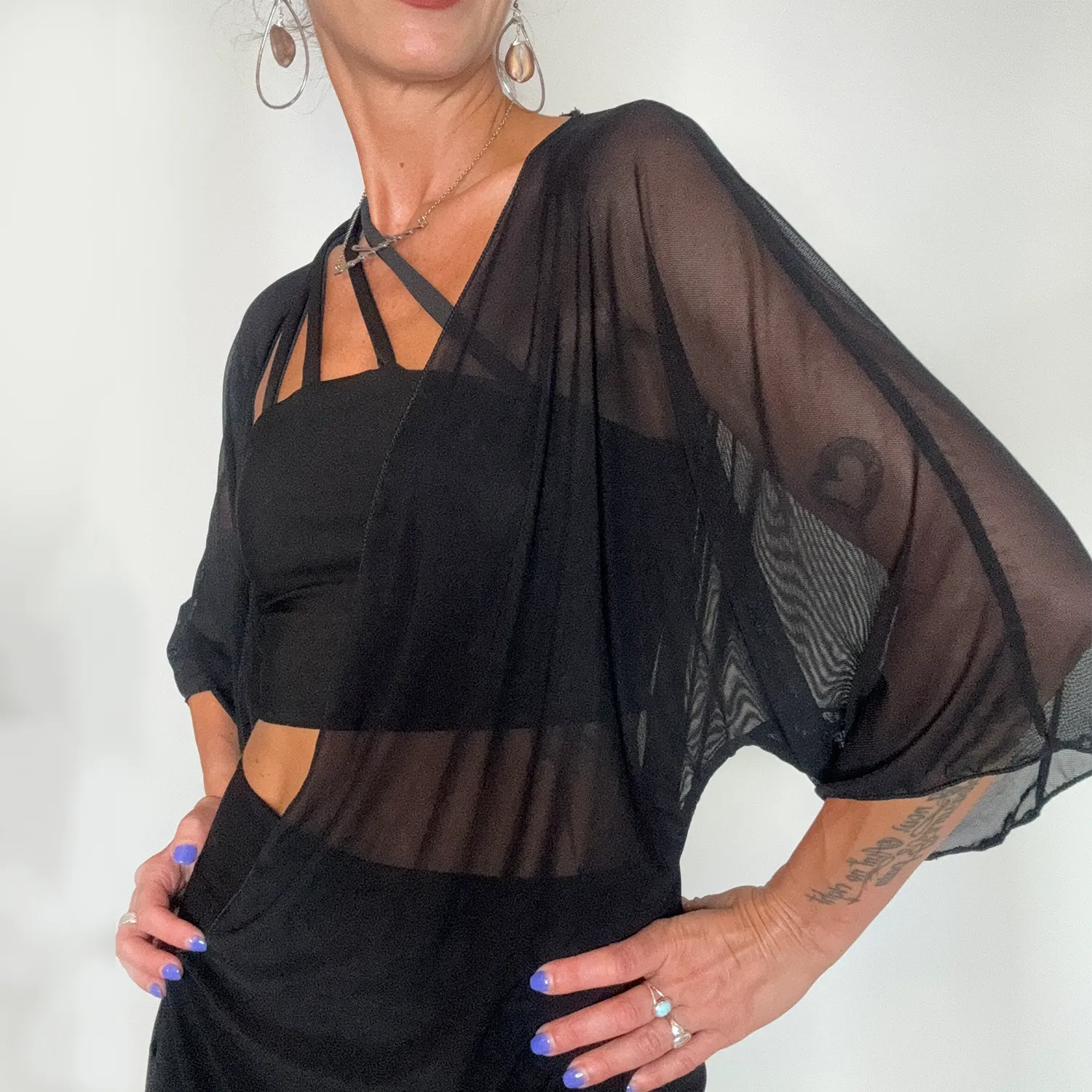 Sheer Black Mesh Kimono Cover Up
