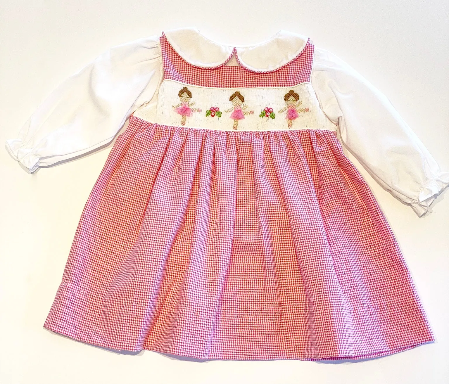 Smocked Ballerina Dress | Pink Houndstooth
