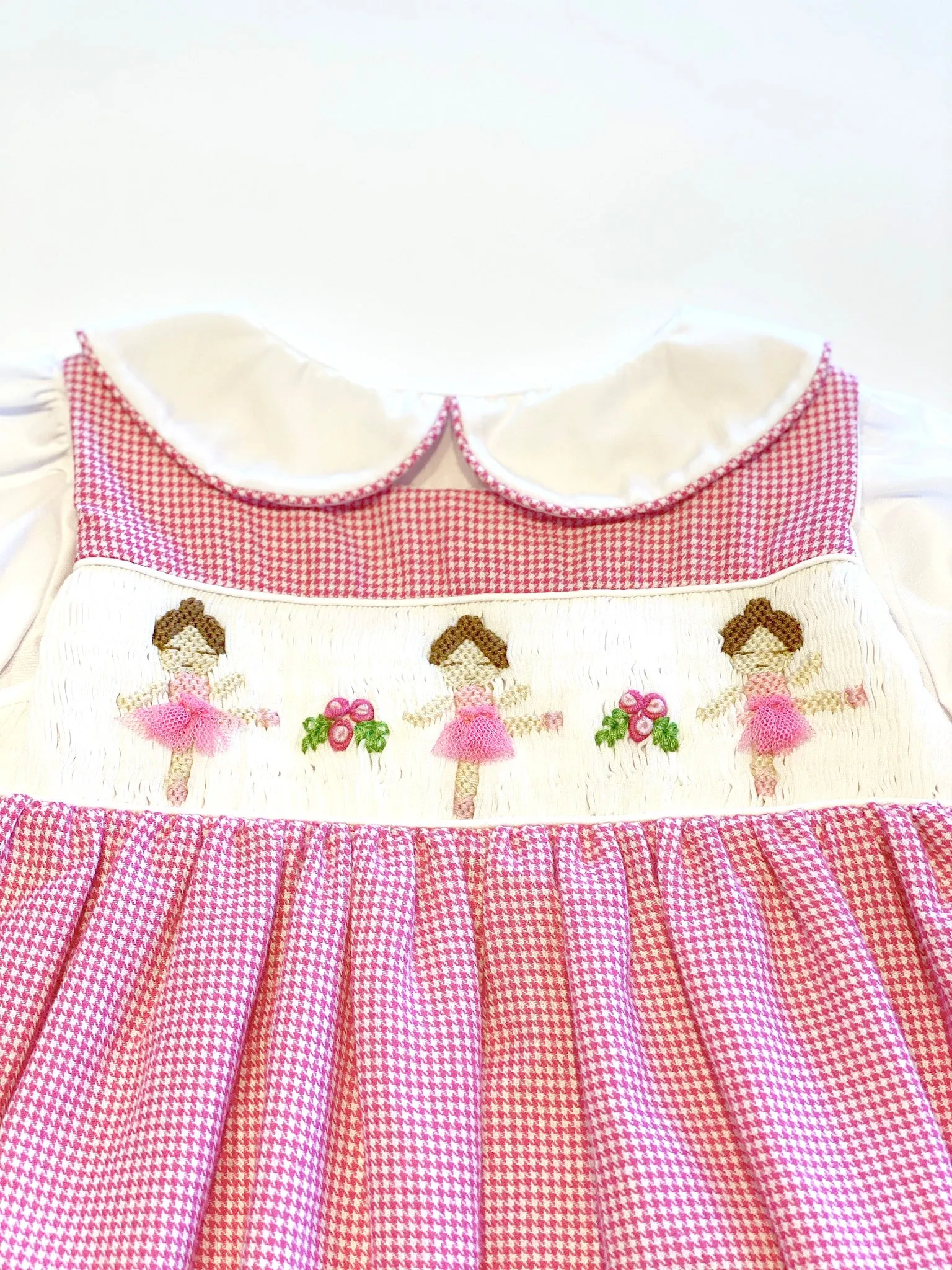 Smocked Ballerina Dress | Pink Houndstooth