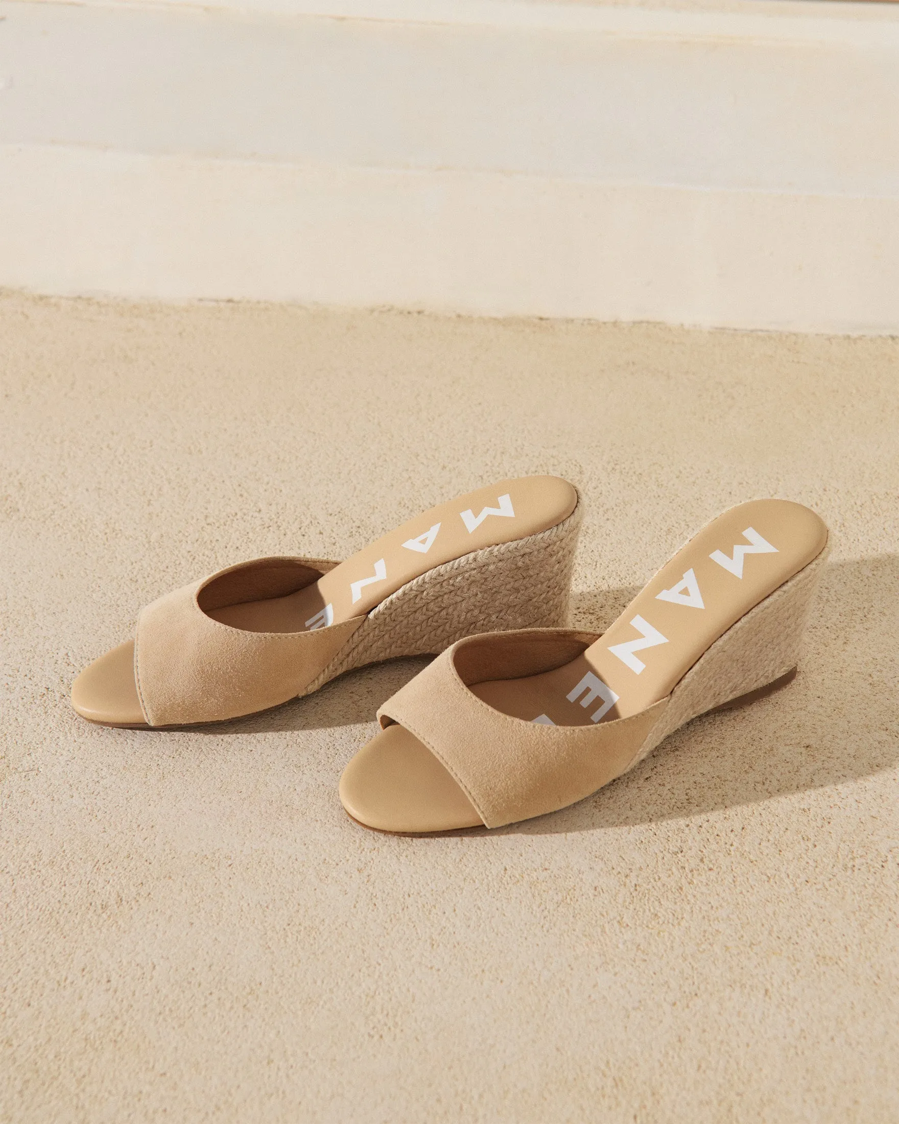 Soft Suede Mule Wedge Espadrilles - M11WZ - Hamptons Champagne Beige