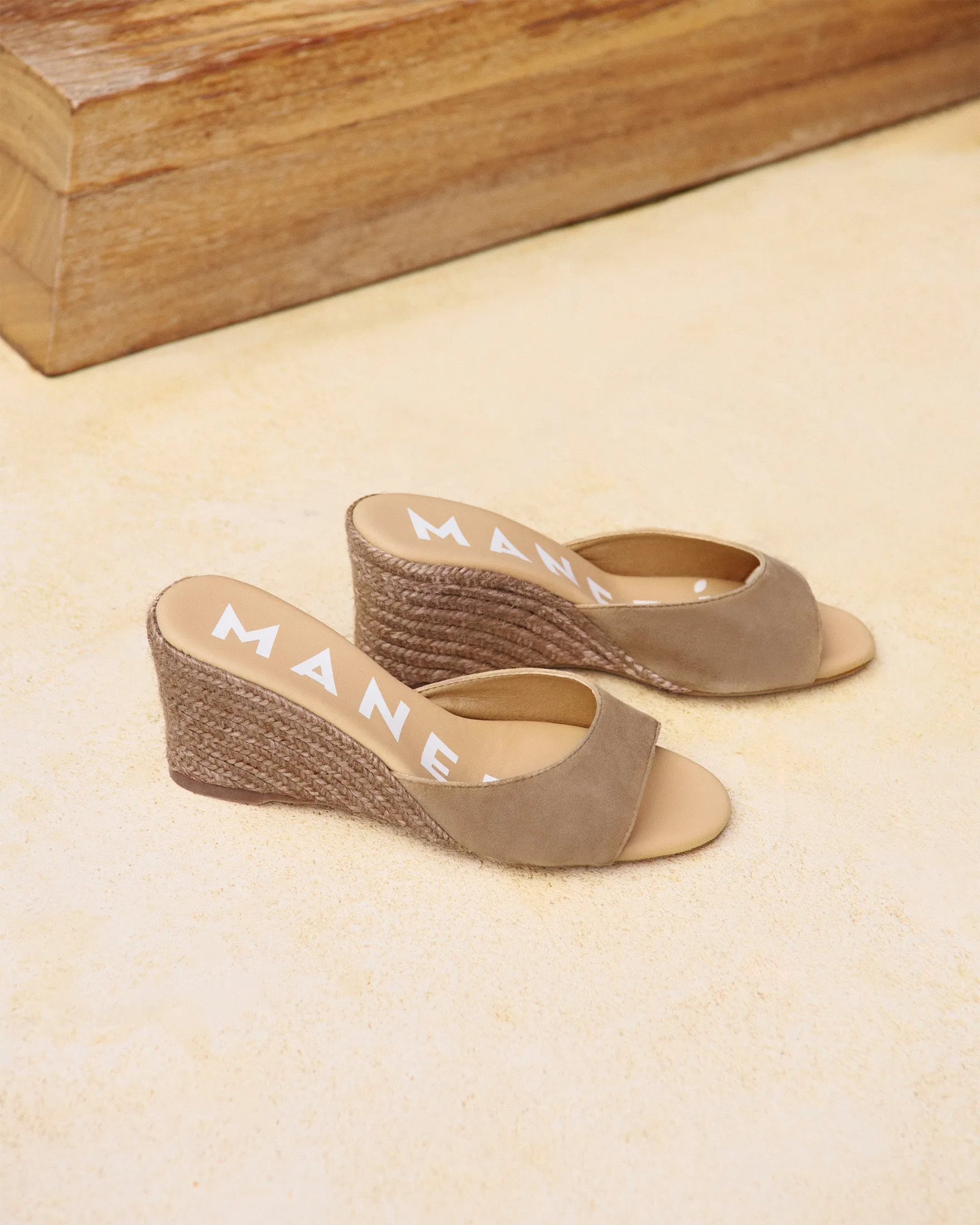 Soft Suede Mule Wedge Espadrilles - W16WZ - Hamptons Vintage Taupe On Tone